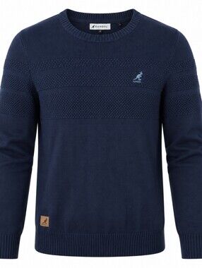 KANGOL | Navy Cotton Logo Sweater Pullover Crew Neck Preppy Streetwear | S
